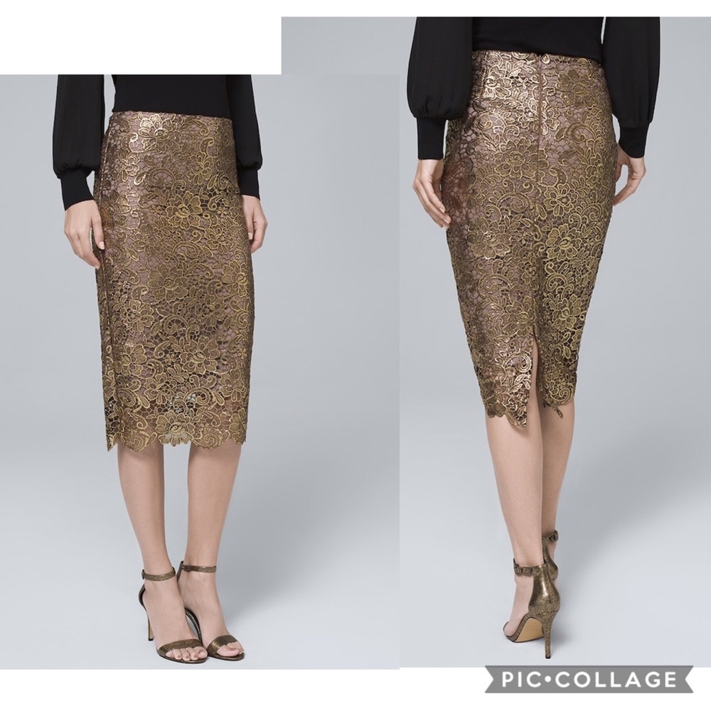 NEW| WHBM METALLIC-LACE PENCIL SKIRT